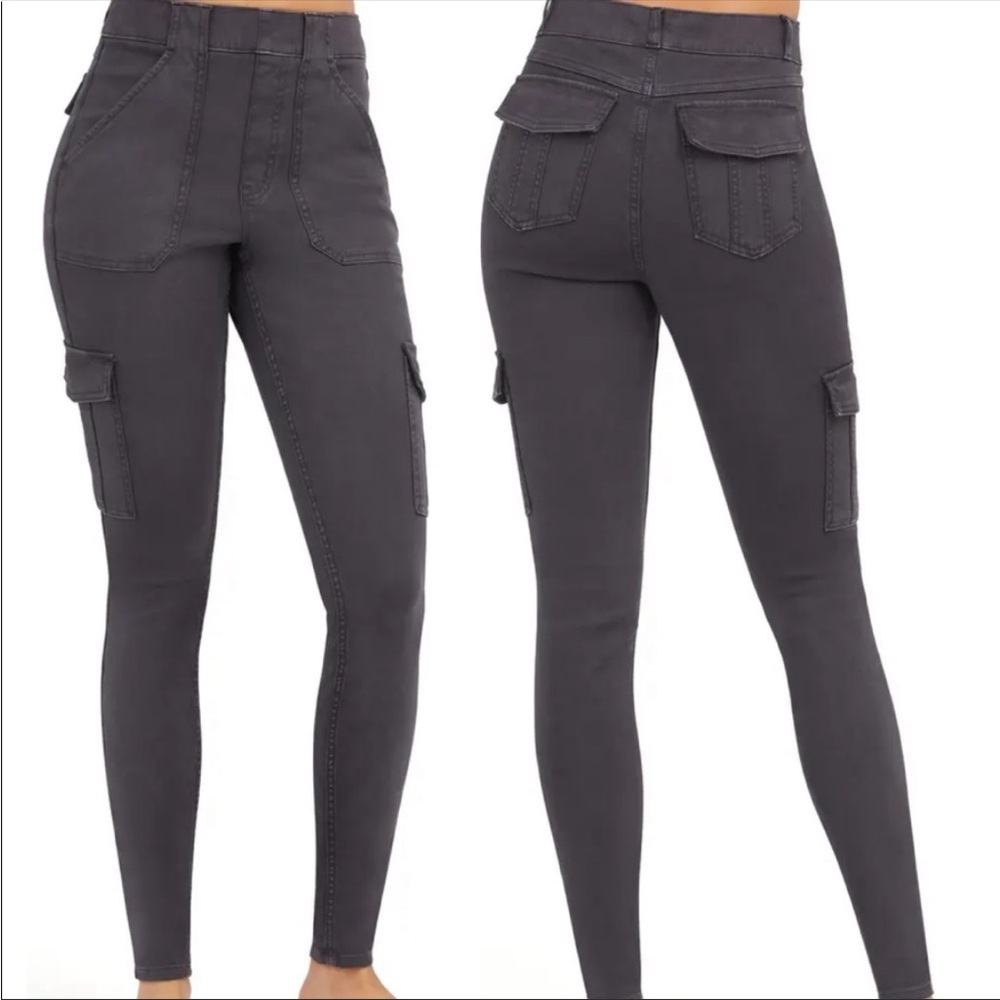 Spanx Cargo Pants Womens Large Washed Black Twill Stretch Ankle 20311r